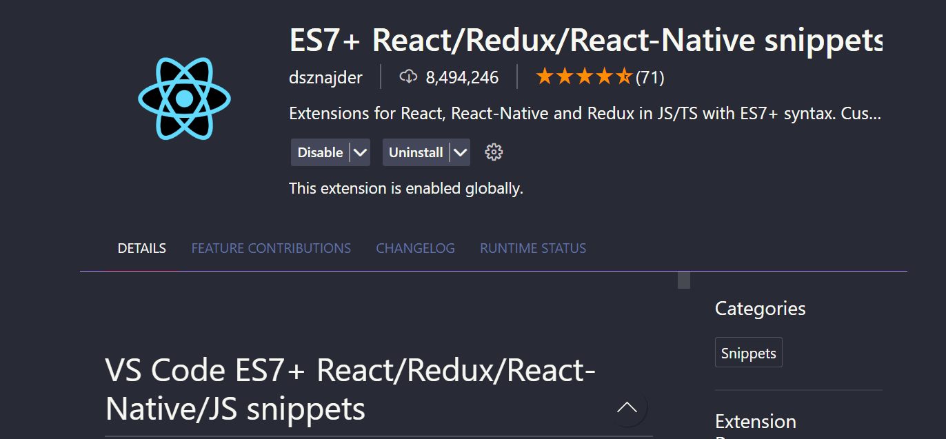 ES7+ React/Redux/React-Native snippets